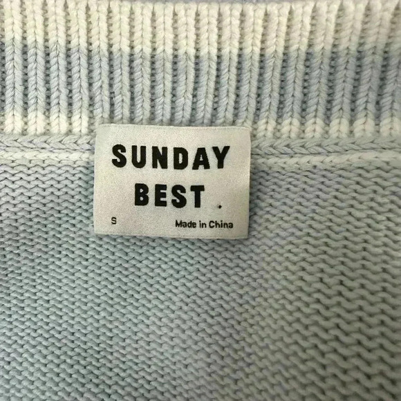 Sunday Best Lamora V-Neck Striped Button Front Cardigan Varsity Preppy Blue Sz S - Picture 13 of 16